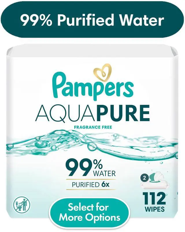 Main image of Pampers Aqua Pure Unscented Baby Wipes, 112 Total Wipes, 2-Pack (Select for More Options)