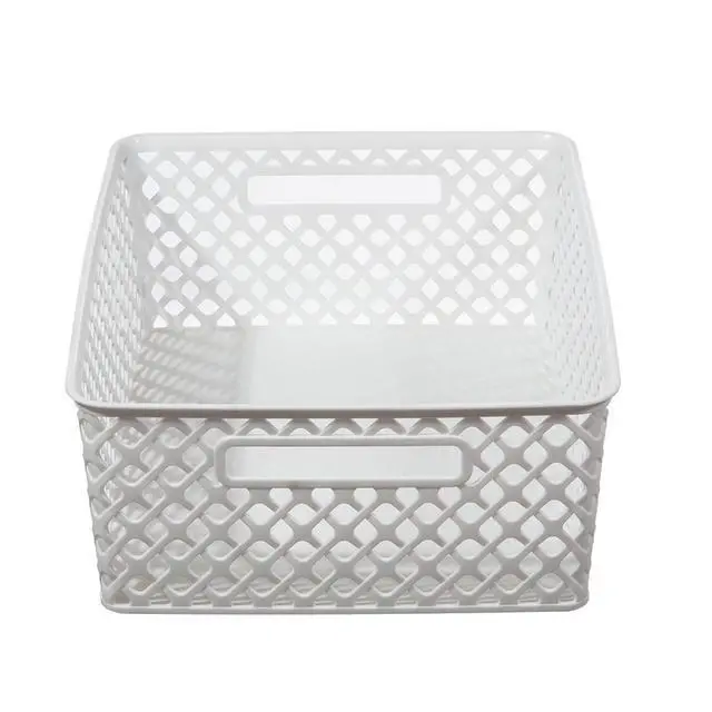 Alt view image 6 of 7 - Mainstays Medium White Decorative Plastic Storage Basket 14 x 11.5 x 5.3 Inches