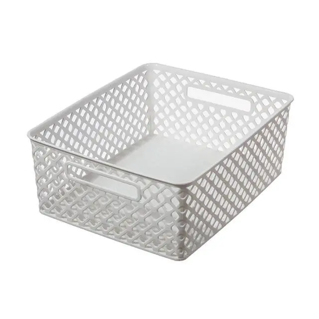 Alt view image 2 of 7 - Mainstays Medium White Decorative Plastic Storage Basket 14 x 11.5 x 5.3 Inches