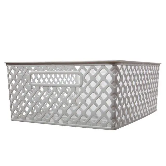 Alt view image 3 of 7 - Mainstays Medium White Decorative Plastic Storage Basket 14 x 11.5 x 5.3 Inches