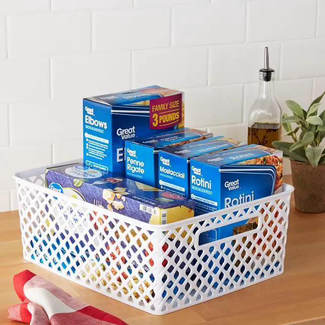 Alt view image 5 of 7 - Mainstays Medium White Decorative Plastic Storage Basket 14 x 11.5 x 5.3 Inches