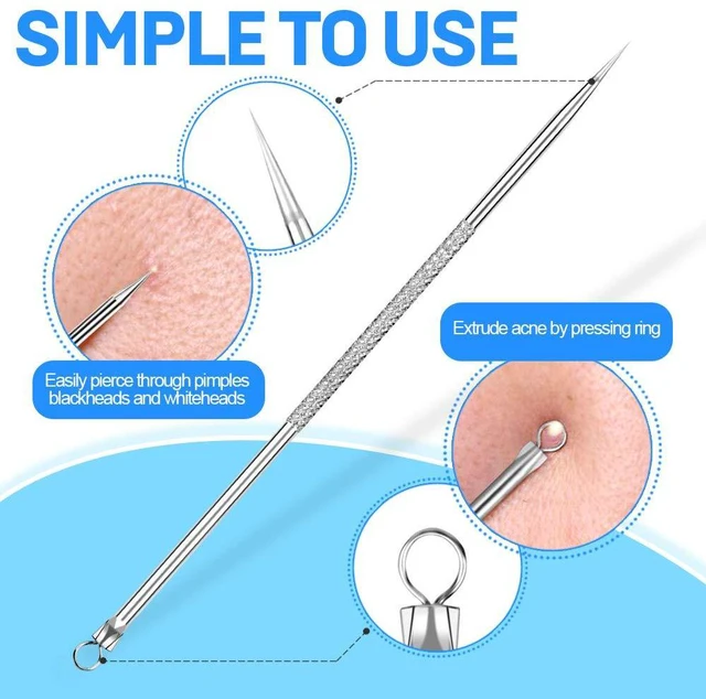 Alt view image 2 of 6 - Teenitor 2-in-1 Pimple Extractor Acne Treatment Tool Surgical Grade Blackhead Comedone Removal for Face Nose Silver