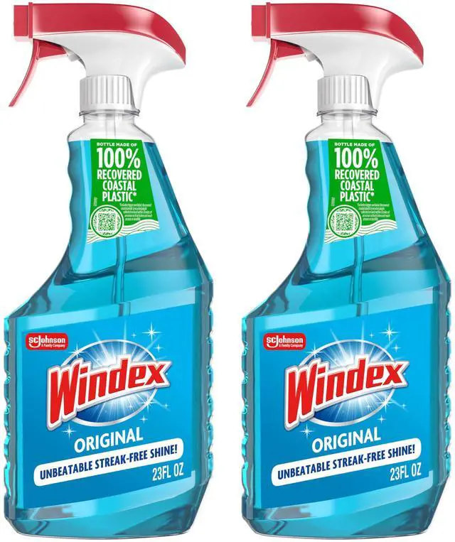 Main image of Windex Glass & Window Cleaner Spray Bottle, Original Blue Scent, 23 Fl Oz (Pack of 2), Leak-Proof & Break-Resistant Packaging