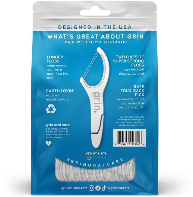 Alt view image 4 of 6 - GRIN Double Flosspyx Floss Picks, 150 ct, Minty Flavor, Recycled Plastic, 2 Lines Strong Floss, Longer Floss Head, Traps Food & Plaque, Includes Soft Fold-Back Toothpick