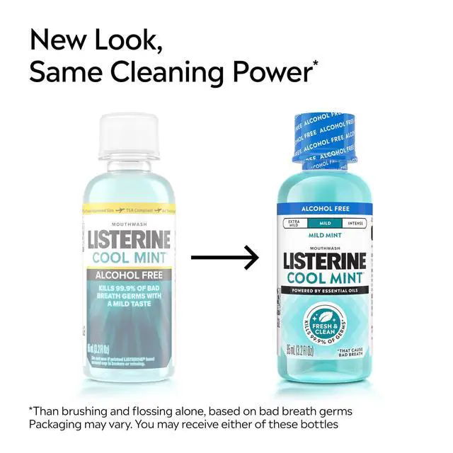 Alt view image 4 of 6 - Listerine Cool Mint Alcohol Free Mouthwash, Mild Mint, 3.2fl oz/95 mL