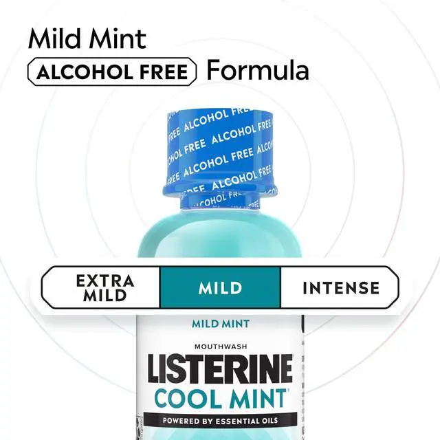 Alt view image 6 of 6 - Listerine Cool Mint Alcohol Free Mouthwash, Mild Mint, 3.2fl oz/95 mL