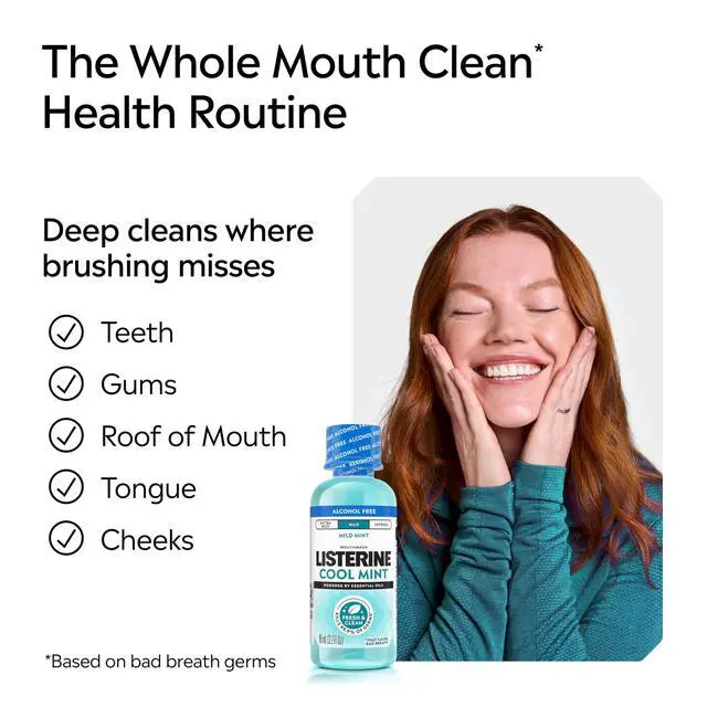 Alt view image 5 of 6 - Listerine Cool Mint Alcohol Free Mouthwash, Mild Mint, 3.2fl oz/95 mL
