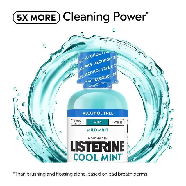 Alt view image 2 of 6 - Listerine Cool Mint Alcohol Free Mouthwash, Mild Mint, 3.2fl oz/95 mL