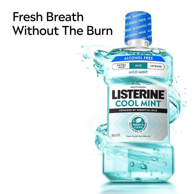 Alt view image 6 of 6 - Listerine Cool Mint Alcohol Free Mouthwash, 33.8 fl oz (1 L)