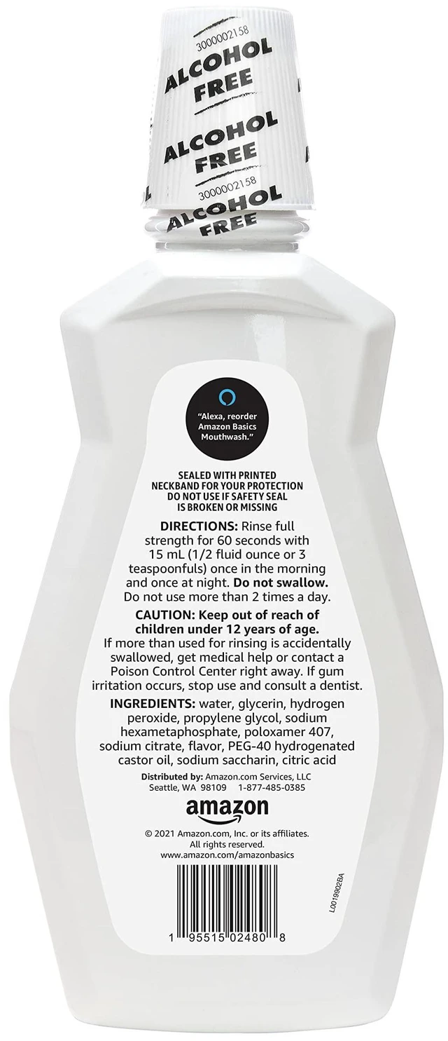 Alt view image 2 of 4 - Amazon Basics Teeth Whitening Mouthwash, Alcohol-Free, Clean Mint, Breath Freshener, 32 Fl Oz, 1-Pack