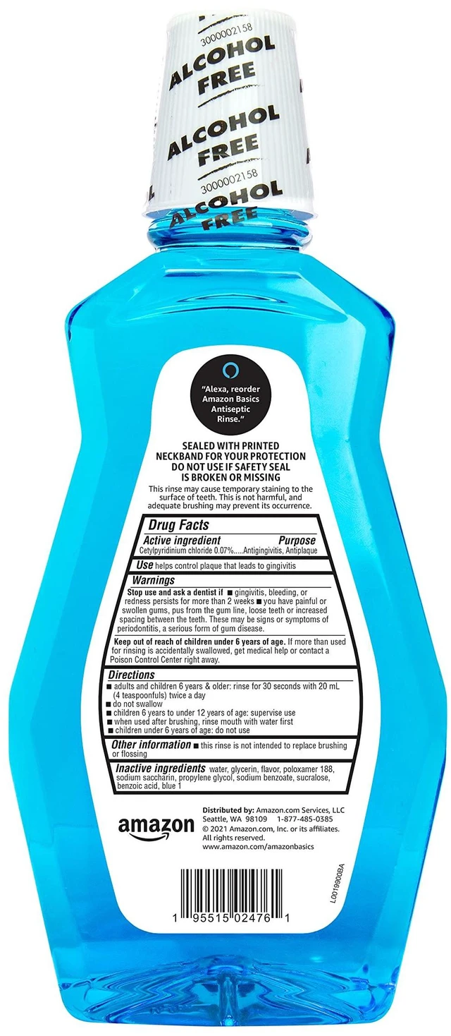 Alt view image 2 of 5 - Amazon Basics Multi Action Antiseptic Oral Rinse, Alcohol-Free, Antiplaque, Antigingivitis, Fresh Mint Flavor, 1Liter (33.8FluidOunces), 1-Pack
