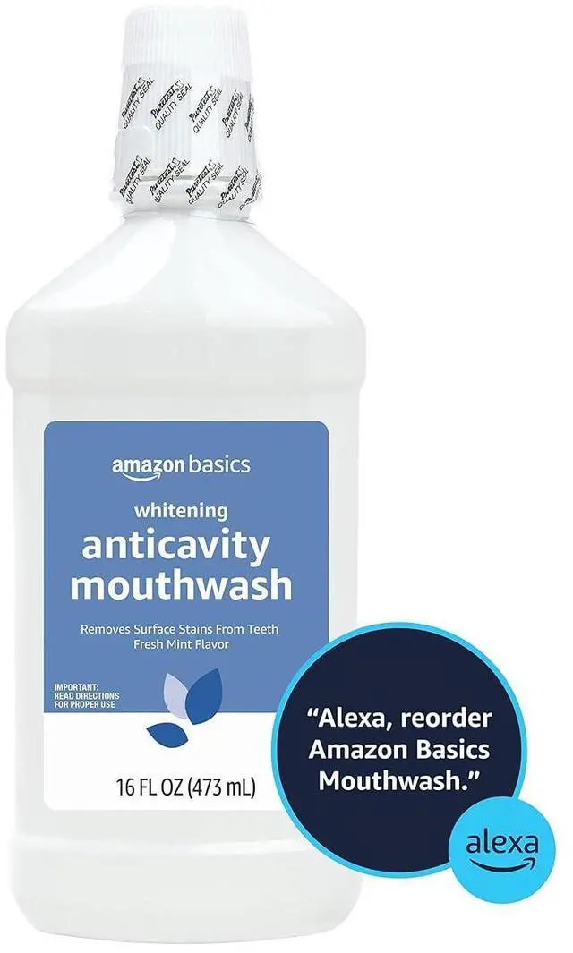Alt view image 5 of 5 - Amazon Basics Whitening Anticavity Mouthwash, Fresh Mint Flavor, 16 Fluid Ounces, 1-Pack