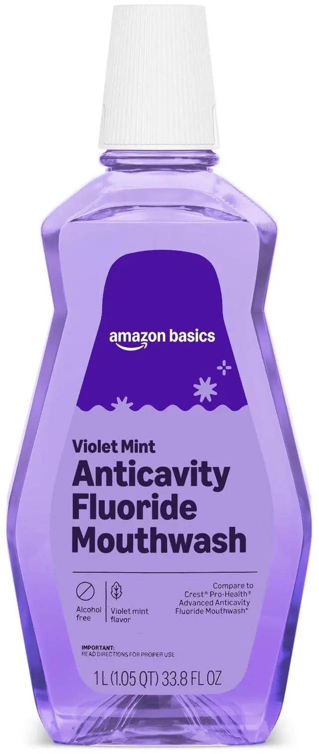 Main image of Amazon Basics Anticavity Fluoride Mouthwash, Alcohol Free, Violet Mint, 1L (33.8Fl Oz), 1-Pack