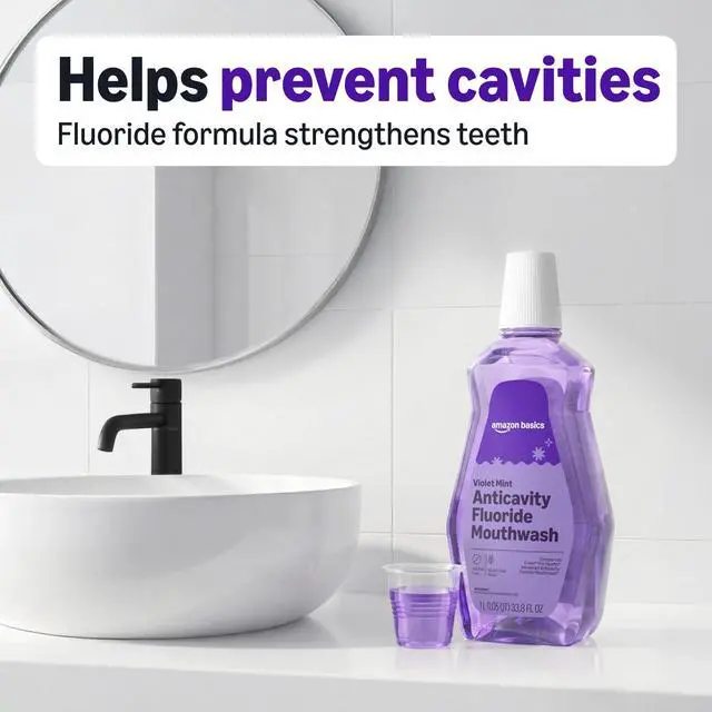 Alt view image 6 of 6 - Amazon Basics Anticavity Fluoride Mouthwash, Alcohol Free, Violet Mint, 1L (33.8Fl Oz), 1-Pack