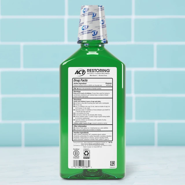 Alt view image 3 of 6 - ACT Restoring Zero Alcohol Fluoride Mouthwash, Mint Burst, 33.8fl.oz., Strengthens Tooth Enamel