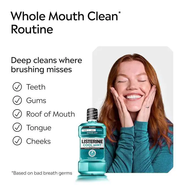 Alt view image 4 of 6 - Listerine Cool Mint Antiseptic Mouthwash, Intense Mint, 33.8 fl oz