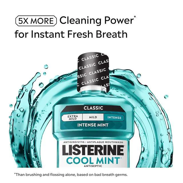 Alt view image 2 of 6 - Listerine Cool Mint Antiseptic Mouthwash, Intense Mint, 33.8 fl oz