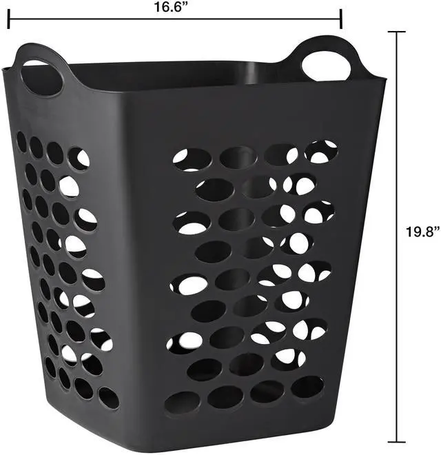 Alt view image 2 of 5 - Mainstays Black Plastic Flexible Square Laundry Hamper