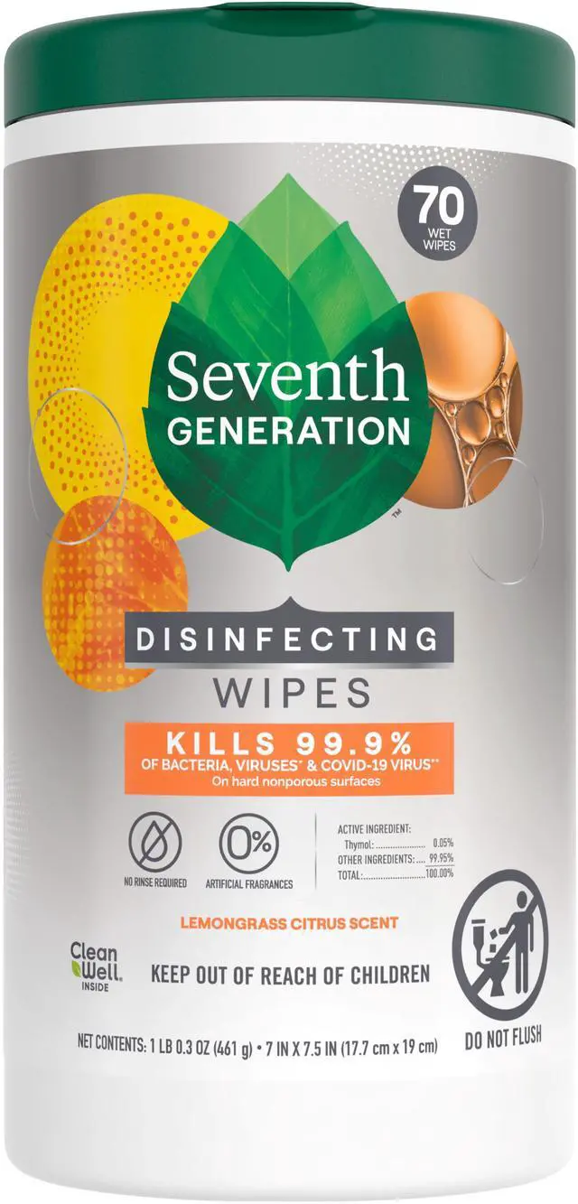 Main image of Seventh Generation Lemongrass Citrus Disinfecting Wipes, 70 Wipes