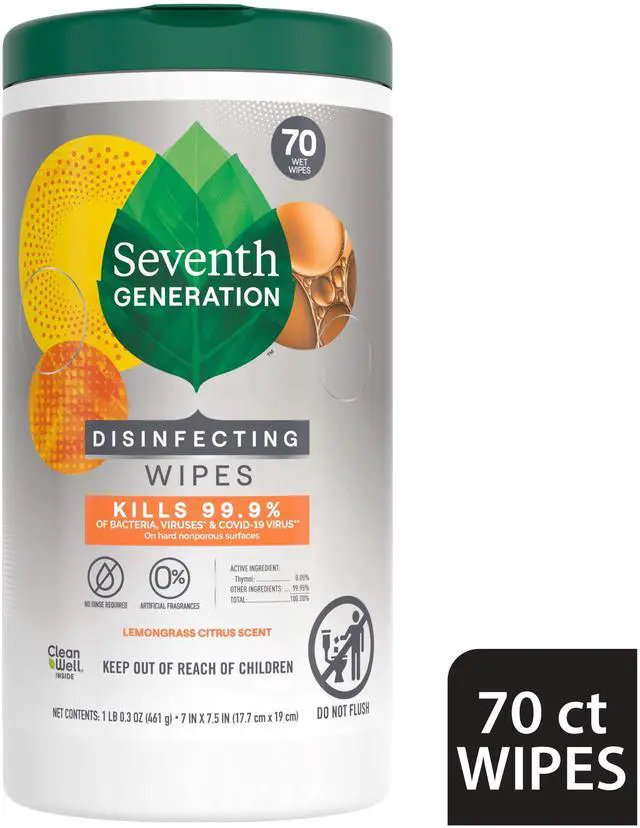 Alt view image 2 of 5 - Seventh Generation Lemongrass Citrus Disinfecting Wipes, 70 Wipes