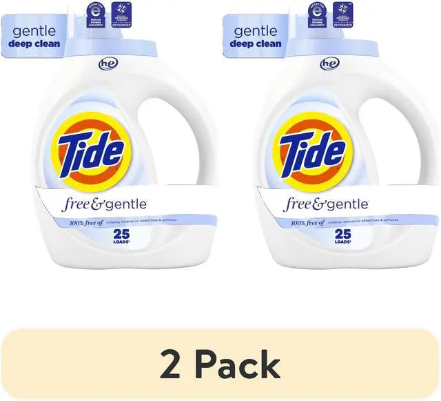 Main image of 2 Pack Tide Free & Gentle Laundry Detergent Liquid for Sensitive Skin, Hypoallergenic, Unscented, 34 fl oz, 25 Loads