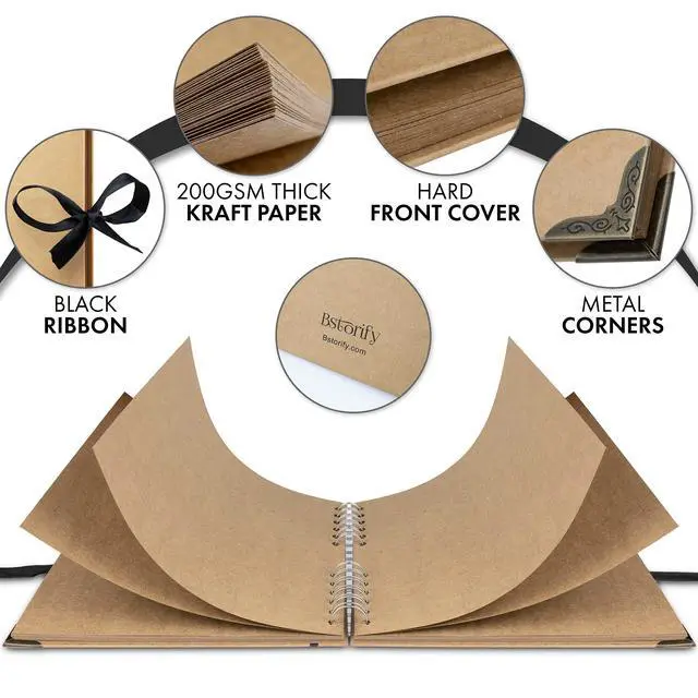 Alt view image 6 of 6 - Bstorify 60-Page 8x8 Inch Brown Scrapbook Album