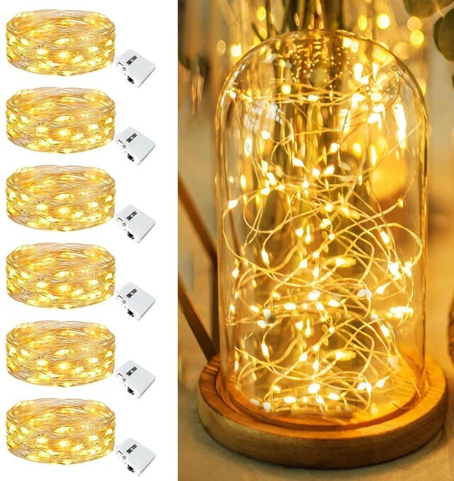 Main image of 6 Pack Battery Operated 7ft 20-LED Twinkle Lights 3 Modes, Warm White Waterproof Mini String Lights for Mason Jars Vases DIY Party Wedding Fathers Day Decoration