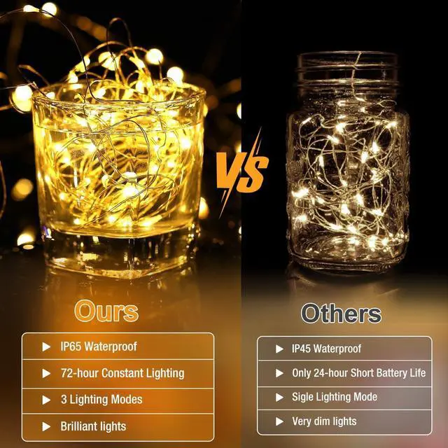 Alt view image 6 of 6 - 6 Pack Battery Operated 7ft 20-LED Twinkle Lights 3 Modes, Warm White Waterproof Mini String Lights for Mason Jars Vases DIY Party Wedding Fathers Day Decoration