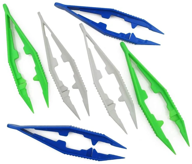 Main image of Three-Color Plastic Fuse Beads Tweezers (1 Pack of 6, White/Green/Blue) - DIY Craft Tool for Kids