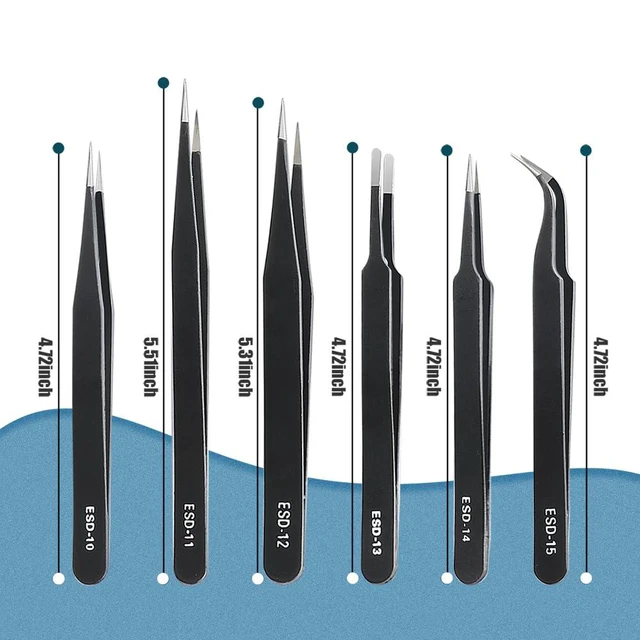 Alt view image 5 of 7 - 6-Piece Precision Tweezers Set, Anti-Static Stainless Steel Craft
