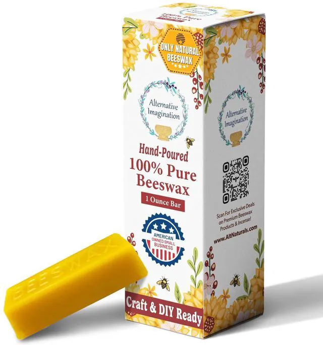 Main image of Alternative Imagination Pure Beeswax Bar 1 oz Hand-poured Natural Golden Wax Block, Sustainably Sourced, Chemical-free, Non-toxic, Sweet Honey Aroma for DIY, Candles, Bal