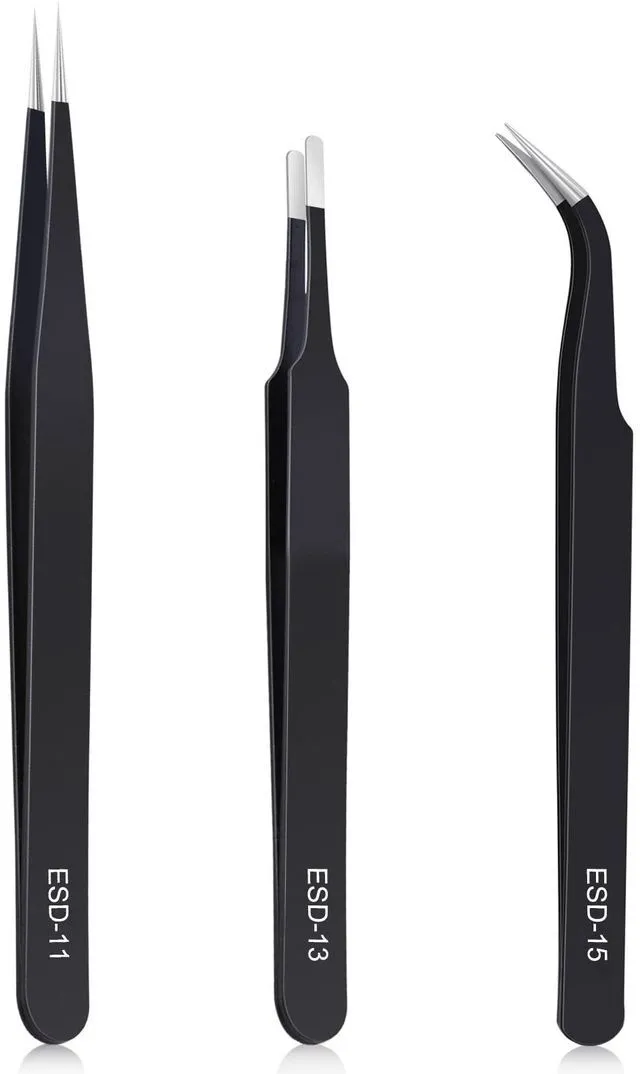 Main image of Kaverme 3PCS Precision Tweezers Set, Anti-Static Stainless Steel