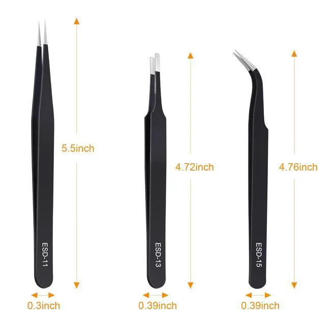 Alt view image 6 of 7 - Kaverme 3PCS Precision Tweezers Set, Anti-Static Stainless Steel