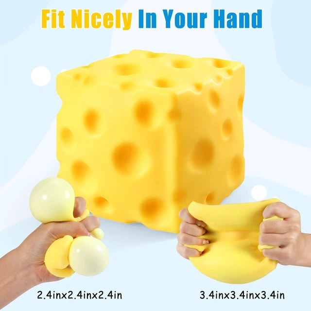 Alt view image 5 of 6 - Cheese Squishy Cube Stress Ball Fidget Sensory Toy, Novelty Stress Relief Gifts for Adults (Yellow, 2.4in)