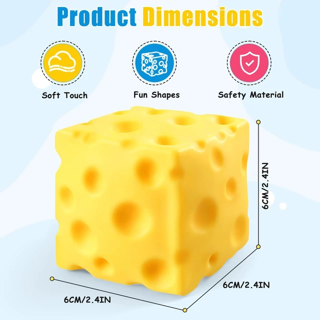 Alt view image 3 of 6 - Cheese Squishy Cube Stress Ball Fidget Sensory Toy, Novelty Stress Relief Gifts for Adults (Yellow, 2.4in)