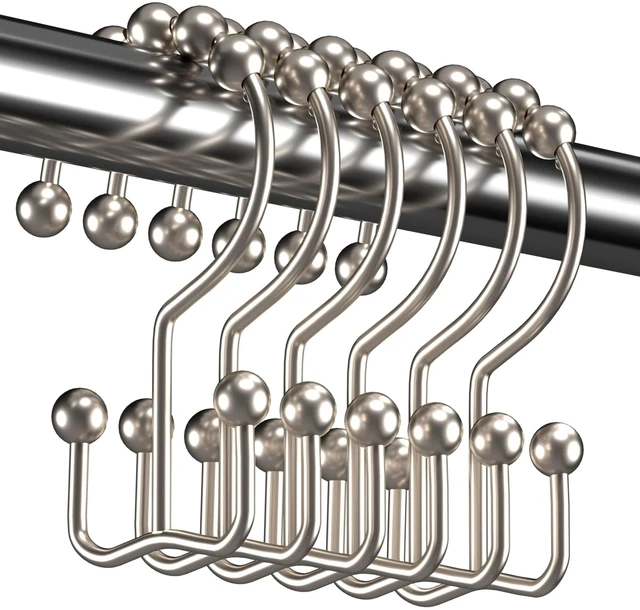 Main image of Titanker Double Glide Shower Curtain Hooks Rings, Rust Resistant Metal, Set of 12, Nickel