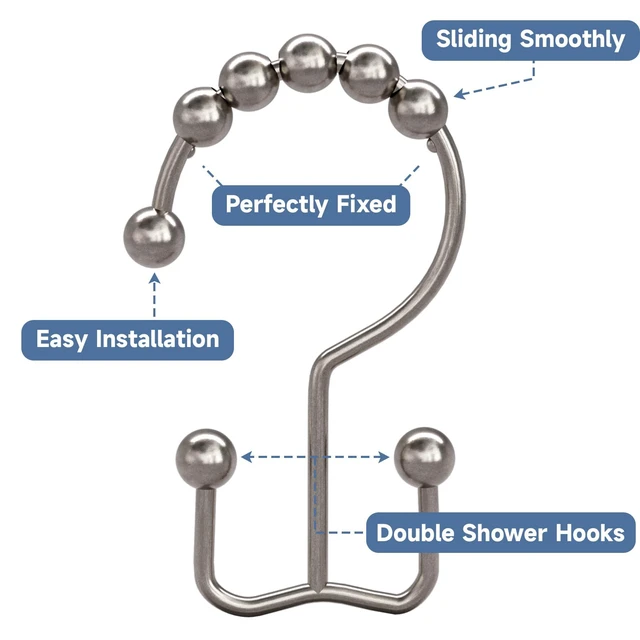 Alt view image 2 of 6 - Titanker Double Glide Shower Curtain Hooks Rings, Rust Resistant Metal, Set of 12, Nickel