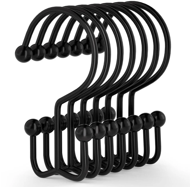 Main image of Goowin 12 Pcs Double Glide Shower Curtain Hooks, Rust Proof, Black