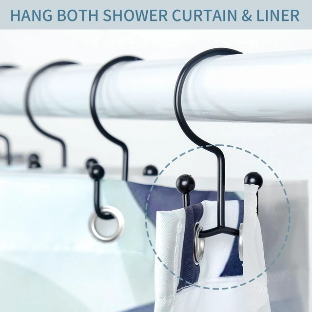 Alt view image 3 of 7 - Goowin 12 Pcs Double Glide Shower Curtain Hooks, Rust Proof, Black