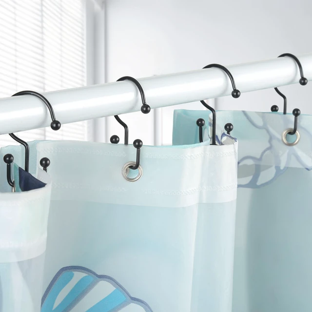 Alt view image 5 of 7 - Goowin 12 Pcs Double Glide Shower Curtain Hooks, Rust Proof, Black