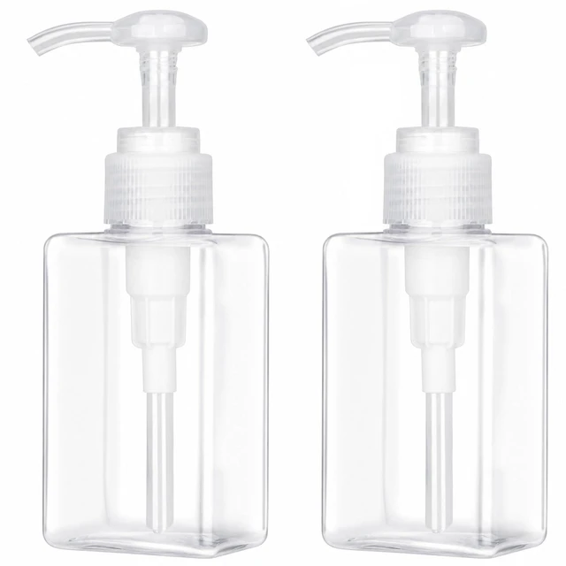 Main image of Jansburg 2 Pack 100ml (3.4oz) Clear Flat Square Plastic Refillable Leakproof Empty Pump Bottle Dispenser for Essential Oil, Soap, Lotion, Shampoo