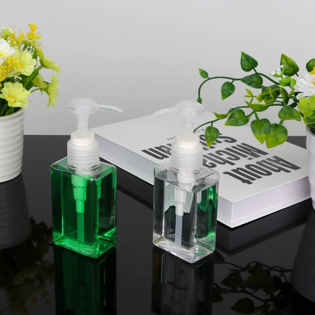 Alt view image 5 of 7 - Jansburg 2 Pack 100ml (3.4oz) Clear Flat Square Plastic Refillable Leakproof Empty Pump Bottle Dispenser for Essential Oil, Soap, Lotion, Shampoo
