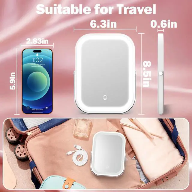 Alt view image 4 of 6 - ROLOVE 6x8 Inch Rechargeable Makeup Mirror with 3 Color Lights, Portable