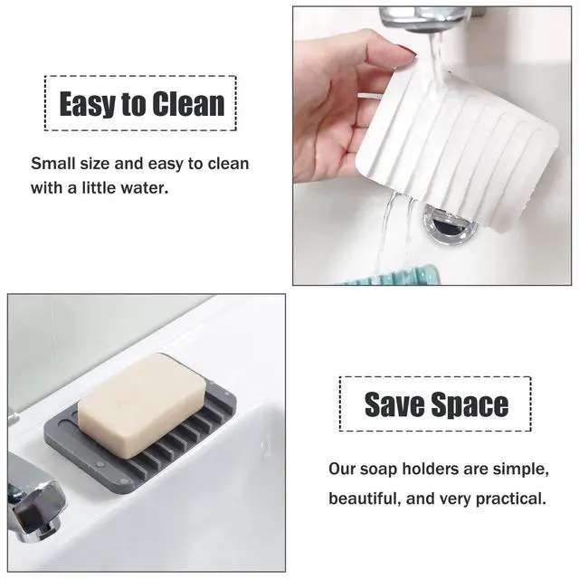 Alt view image 3 of 7 - Self-Draining Silicone Soap Holder, 3-Pack Waterfall Drainer for Bathroom, Extend Soap Life, Keep Dry & Clean, Easy Cleaning (Black, White, Gray)