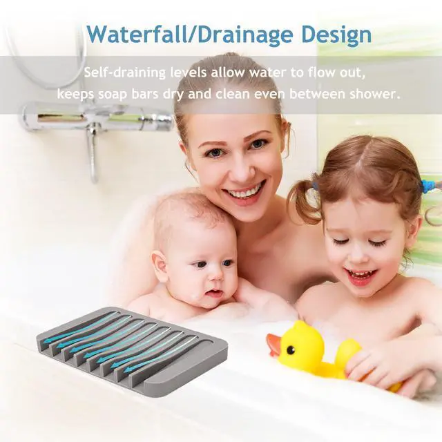 Alt view image 5 of 7 - Self-Draining Silicone Soap Holder, 3-Pack Waterfall Drainer for Bathroom, Extend Soap Life, Keep Dry & Clean, Easy Cleaning (Black, White, Gray)