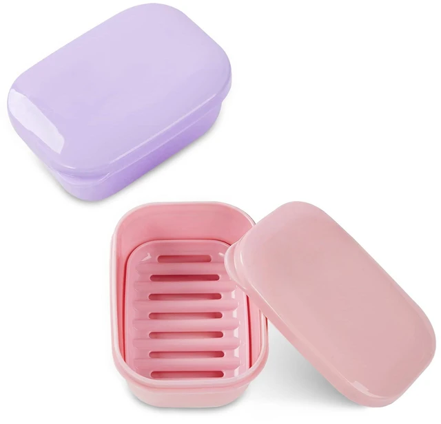 Main image of Quatish 2 Pack Travel Soap Container with Lid, Portable Bar Soap Holder for Camping Gym Travel Bathroom, Pink, Purple