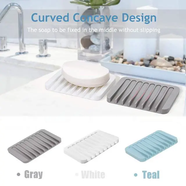 Alt view image 2 of 7 - Self-Draining Silicone Soap Holder, 3-Pack Waterfall Drainer for Bathroom, Extend Soap Life, Keep Dry & Clean, Easy Cleaning (Black, White, Gray)
