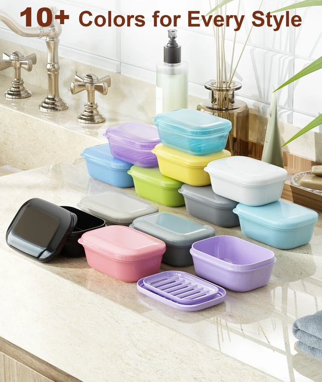 Alt view image 4 of 6 - Quatish 2 Pack Travel Soap Container with Lid, Portable Bar Soap Holder for Camping Gym Travel Bathroom, Pink, Purple