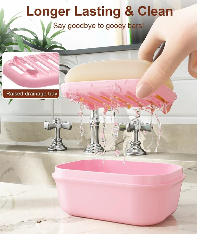 Alt view image 5 of 6 - Quatish 2 Pack Travel Soap Container with Lid, Portable Bar Soap Holder for Camping Gym Travel Bathroom, Pink, Purple