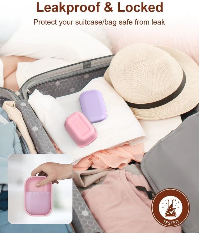 Alt view image 2 of 6 - Quatish 2 Pack Travel Soap Container with Lid, Portable Bar Soap Holder for Camping Gym Travel Bathroom, Pink, Purple